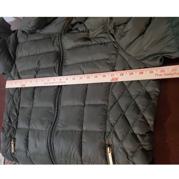 MK Michael Kors Packable Down Hooded Mid Length Puffer Coat Size XL Olive Green - Picture 13 of 14